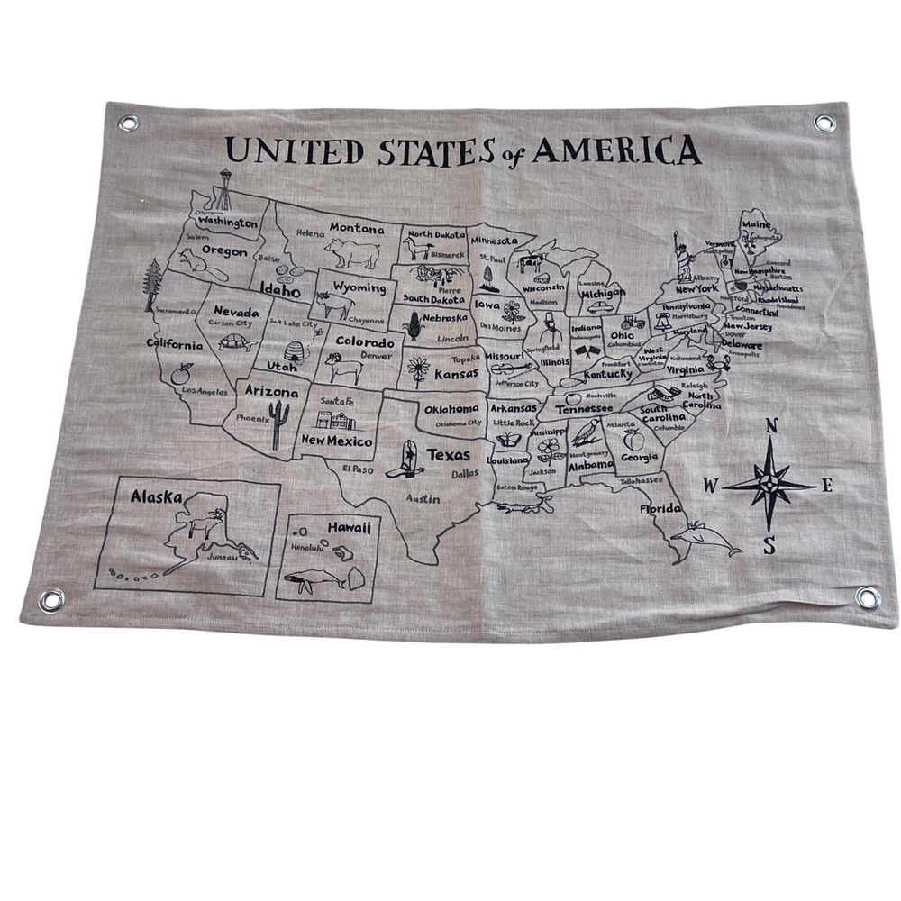 The Land of Nod USA Map Wall Hanging Jute 36x25 Nursery Decor Crate & Barrel